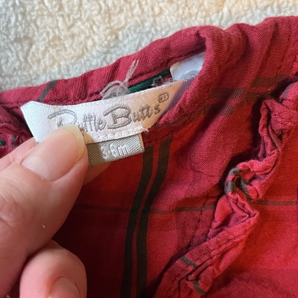 Ruffle Butts 3-6 months maroon plaid long sleeve onesie - Picture 3 of 4